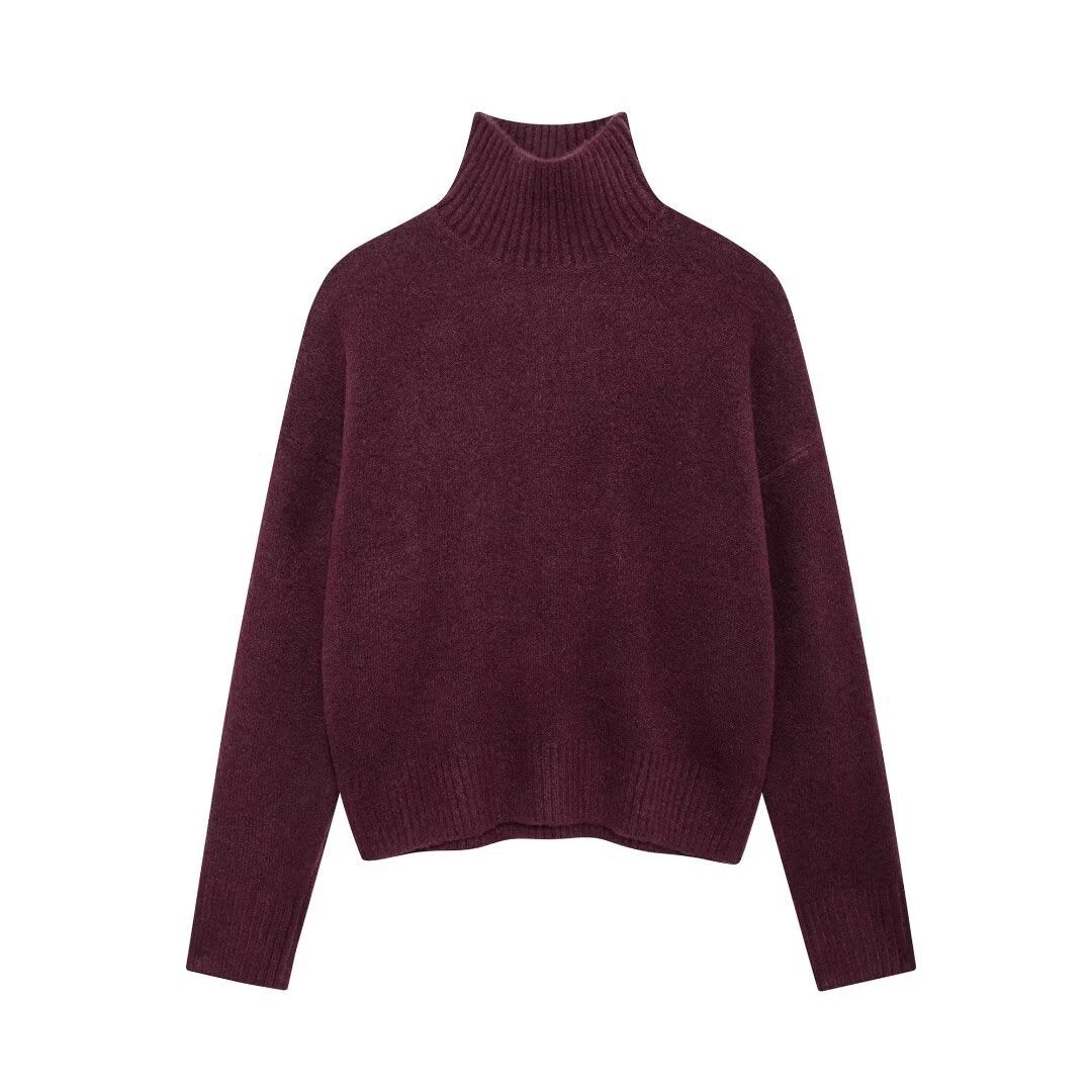 Women's Chunky Knit Turtleneck Sweater Ribbed Drop-Shoulder Relaxed Pullover