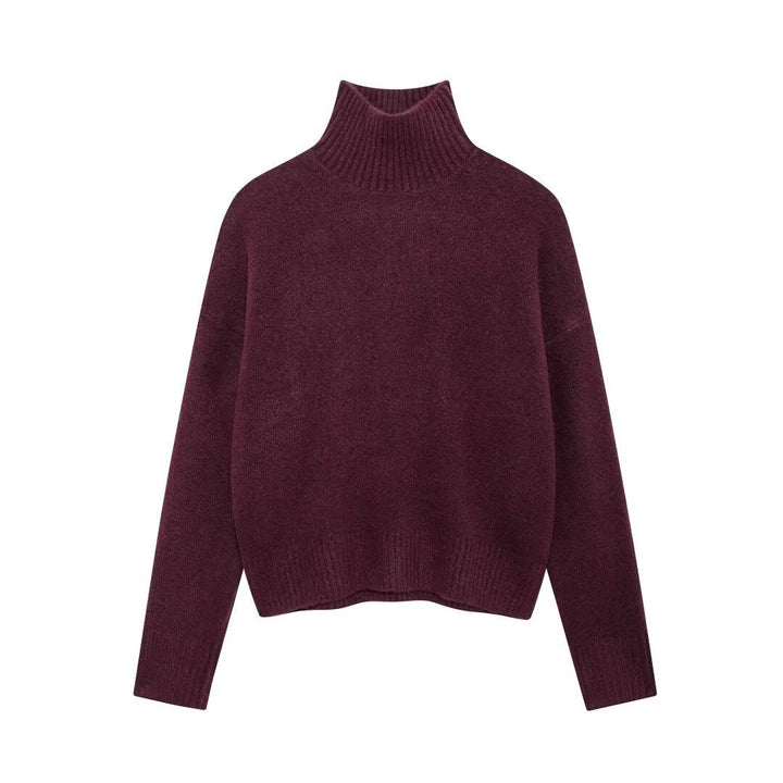 Women's Chunky Knit Turtleneck Sweater Ribbed Drop-Shoulder Relaxed Pullover