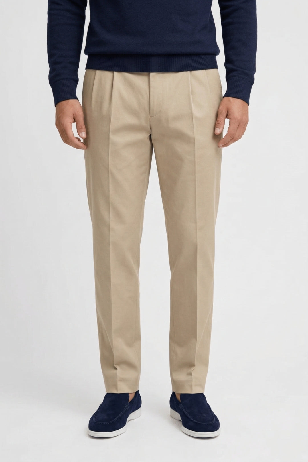 Men's Pleated Trousers Tailored Straight-Leg Smart Stretch Chino Business