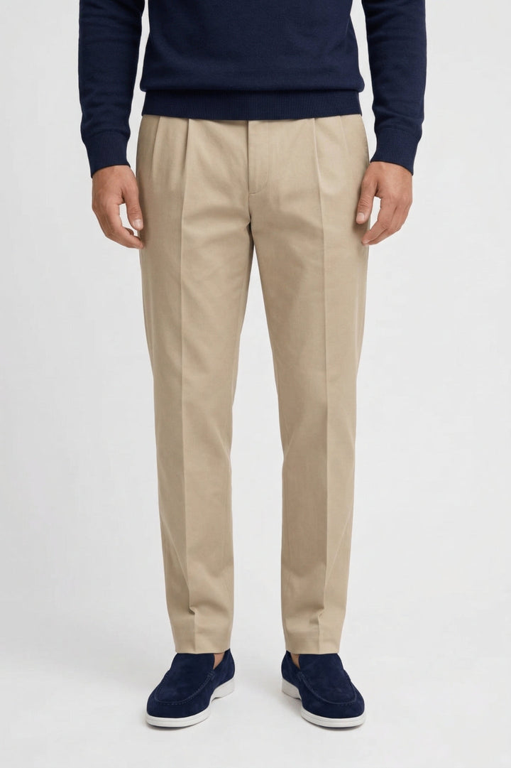 Men's Pleated Trousers Tailored Straight-Leg Smart Stretch Chino Business