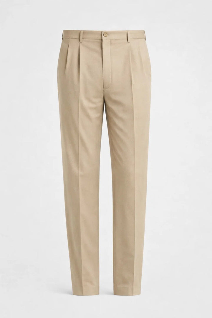 Men's Pleated Trousers Tailored Straight-Leg Smart Stretch Chino Business