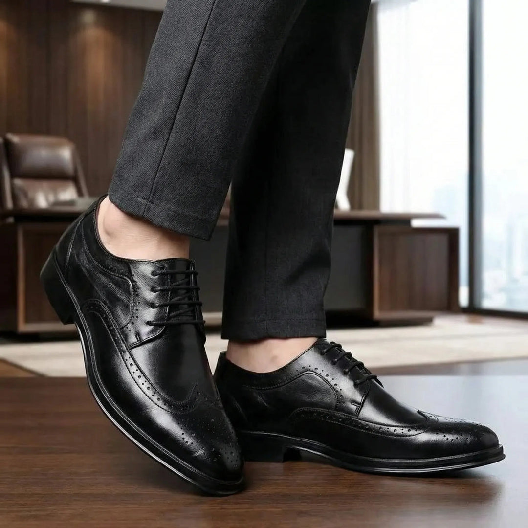 Men's Leather Brogue Dress Shoes Oxford Lace-Up Wingtip Formal
