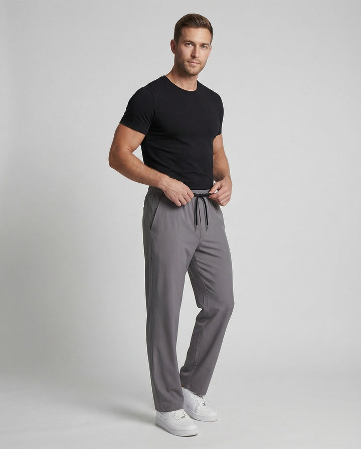Men's Straight Leg Joggers Drawstring Elastic Waist Open Hem Pockets