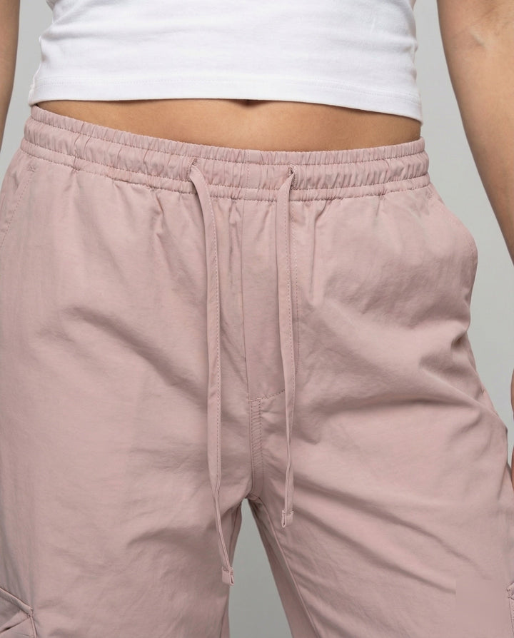 Women's Wide Leg Cargo Pants Parachute Flap Pockets Drawstring Side-Ties