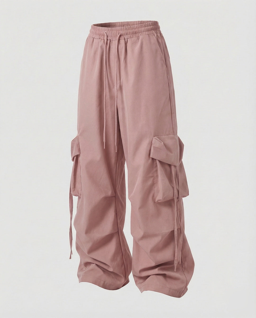 Women's Wide Leg Cargo Pants Parachute Flap Pockets Drawstring Side-Ties