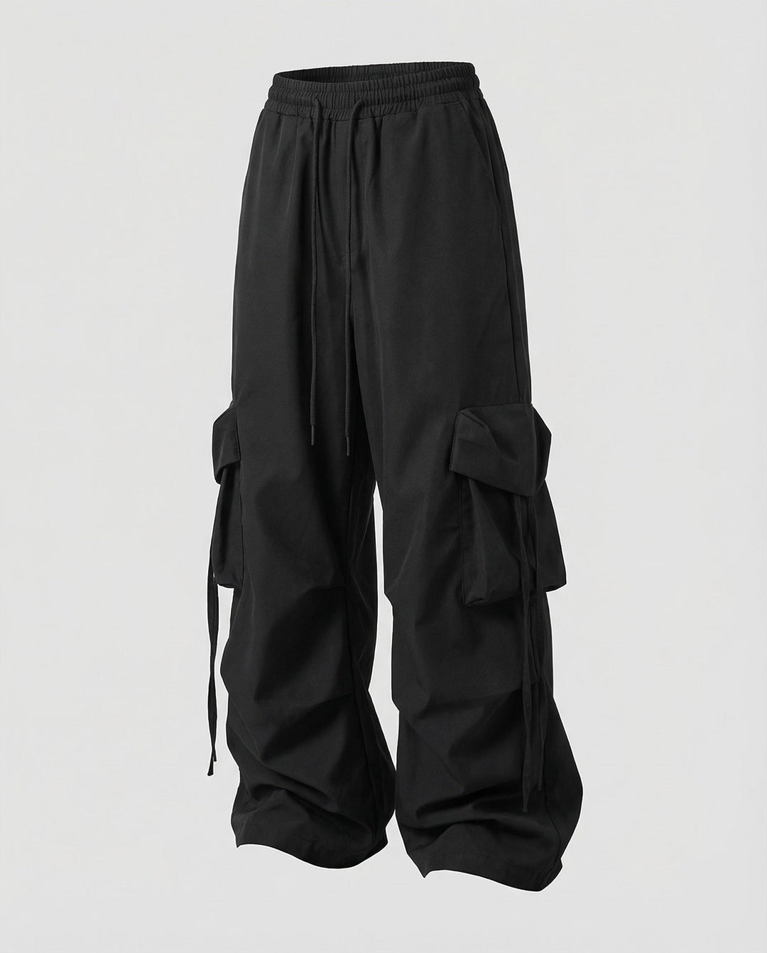 Women's Wide Leg Cargo Pants Parachute Flap Pockets Drawstring Side-Ties