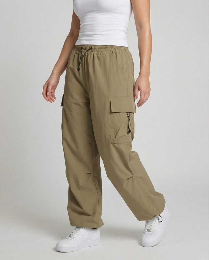 Women's Balloon Cargo Pants Wide Leg Drawstring Flap Pockets Parachute