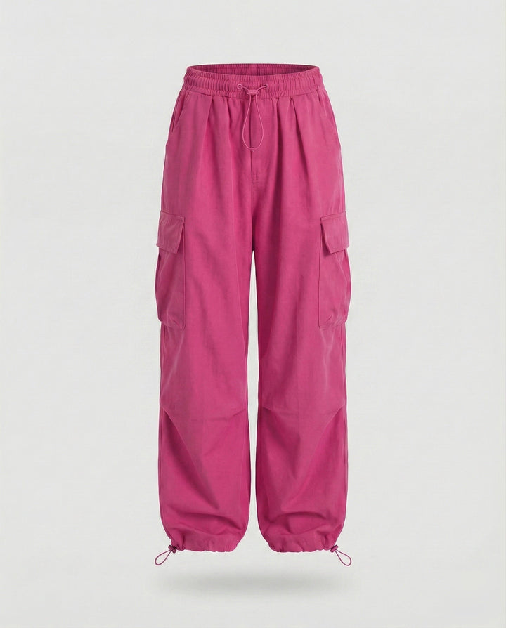 Women's Balloon Cargo Pants Wide Leg Drawstring Flap Pockets Parachute