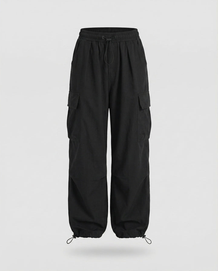 Women's Balloon Cargo Pants Wide Leg Drawstring Flap Pockets Parachute