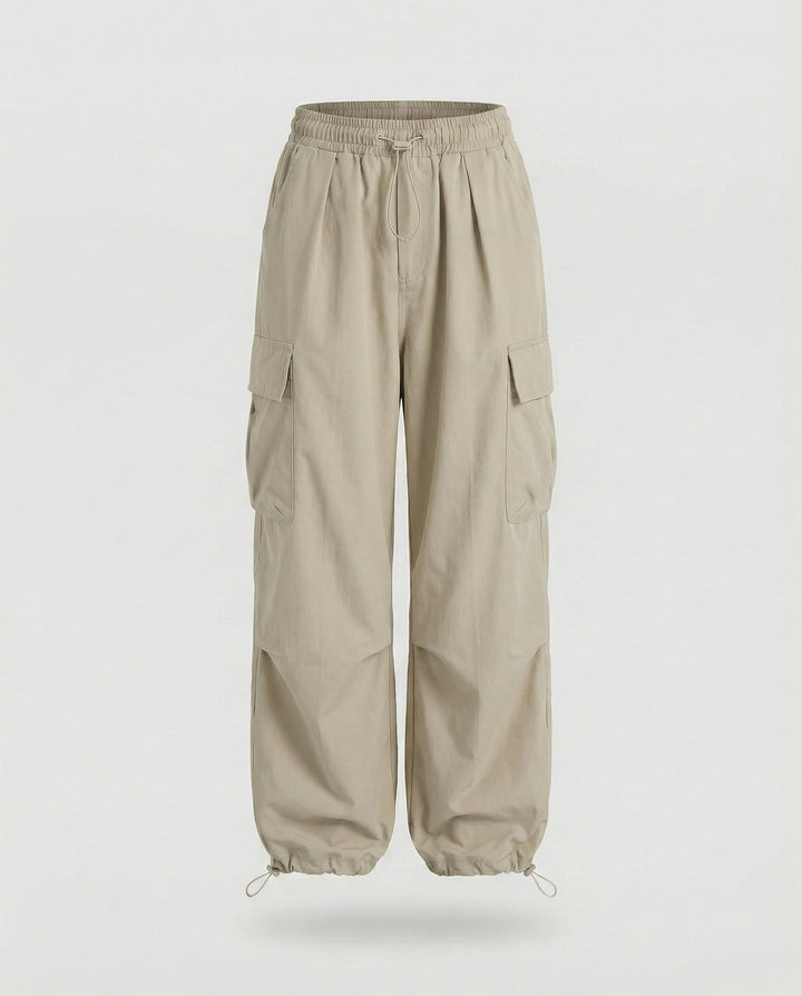 Women's Balloon Cargo Pants Wide Leg Drawstring Flap Pockets Parachute