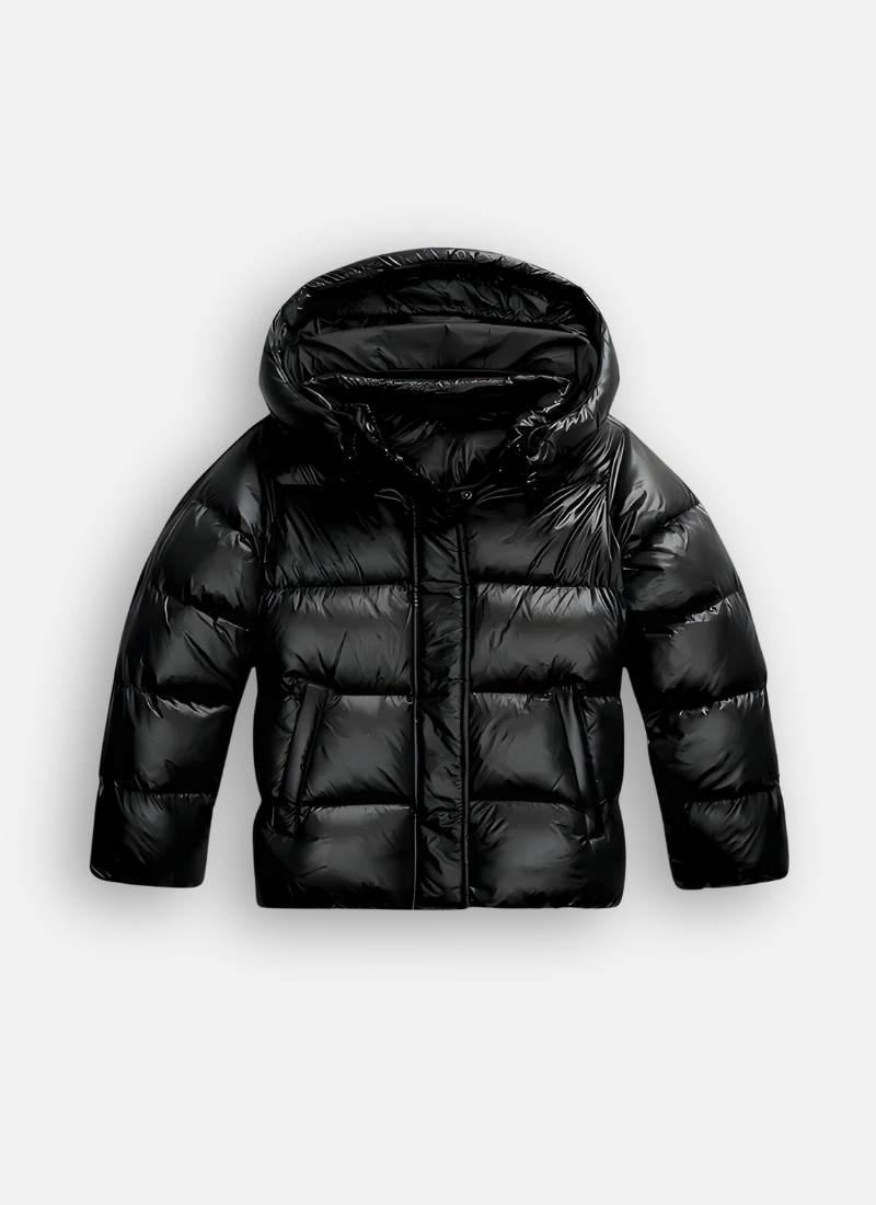 Women's Shiny Hooded Puffer Jacket Glossy Full-Zip Quilted Warm