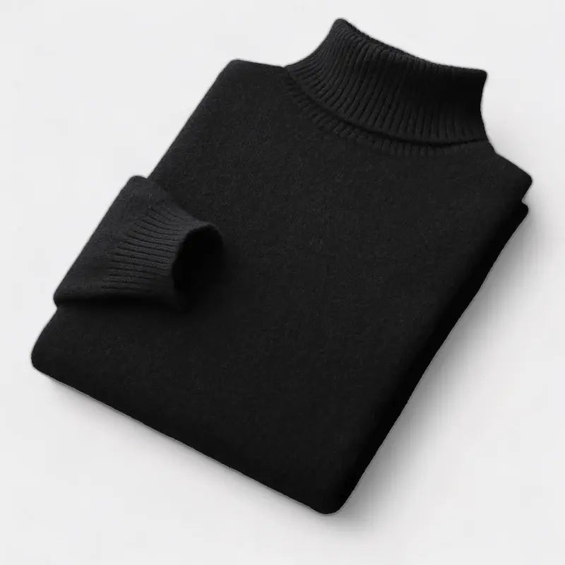Men's Merino Wool Knit Sweater Roll-Neck Ribbed Long-Sleeve Pullover Winter