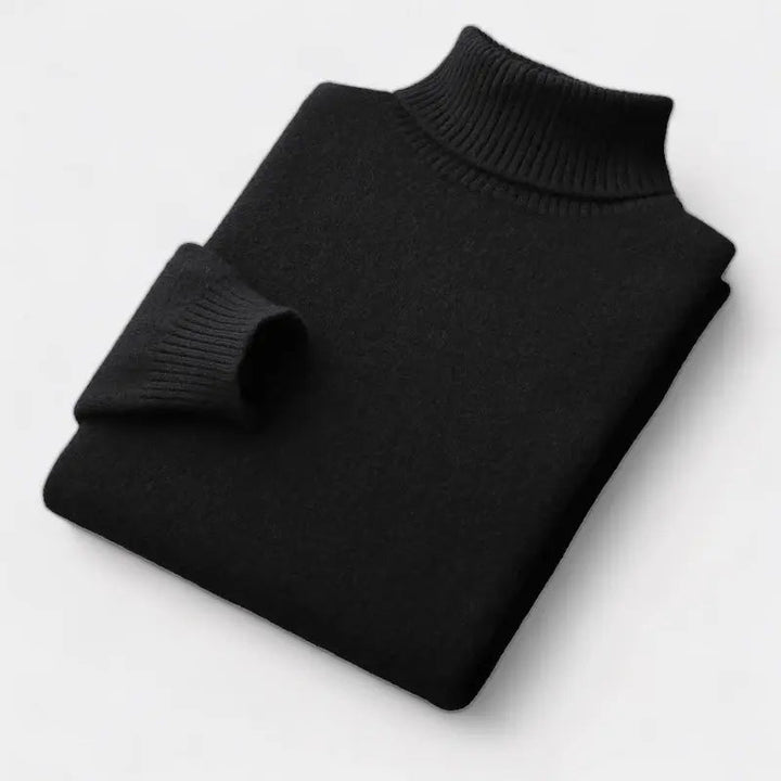 Men's Merino Wool Knit Sweater Roll-Neck Ribbed Long-Sleeve Pullover Winter