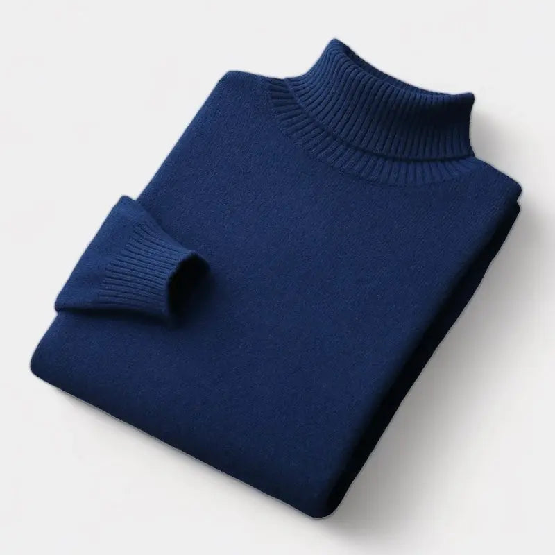 Men's Merino Wool Knit Sweater Roll-Neck Ribbed Long-Sleeve Pullover Winter
