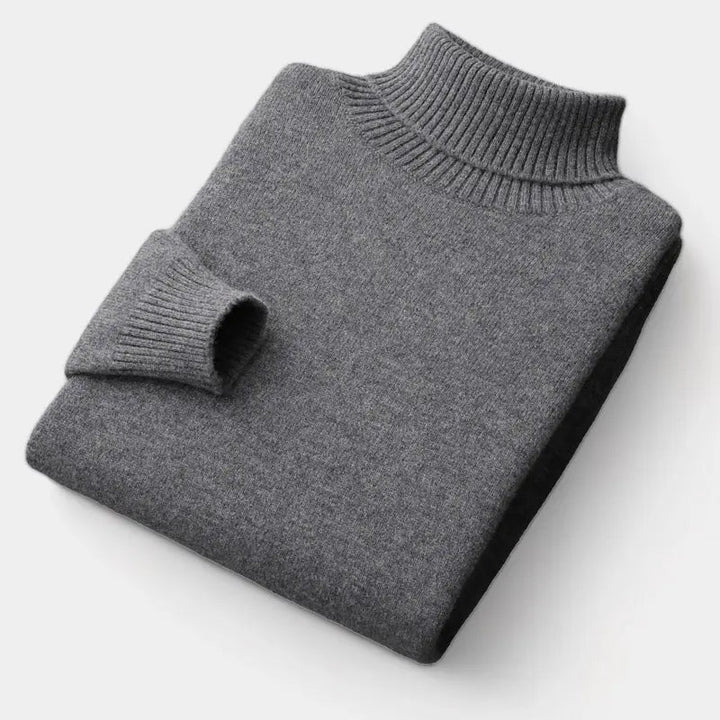 Men's Merino Wool Knit Sweater Roll-Neck Ribbed Long-Sleeve Pullover Winter