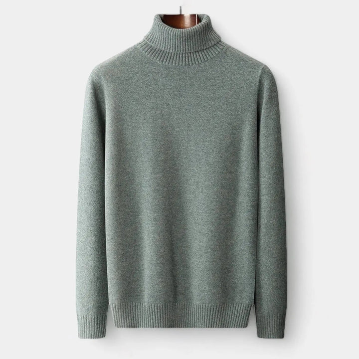 Men's Merino Wool Knit Sweater Roll-Neck Ribbed Long-Sleeve Pullover Winter