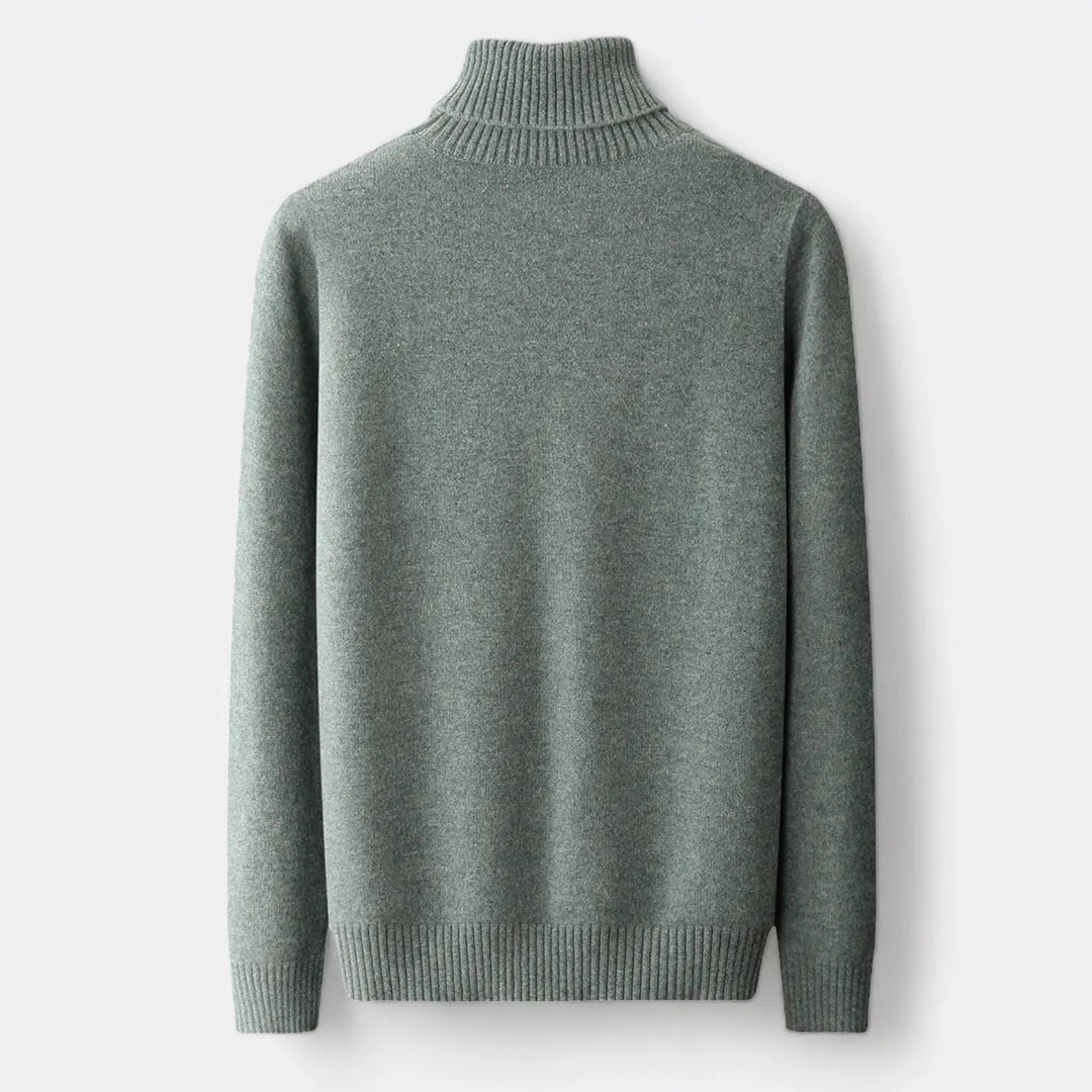 Men's Merino Wool Knit Sweater Roll-Neck Ribbed Long-Sleeve Pullover Winter