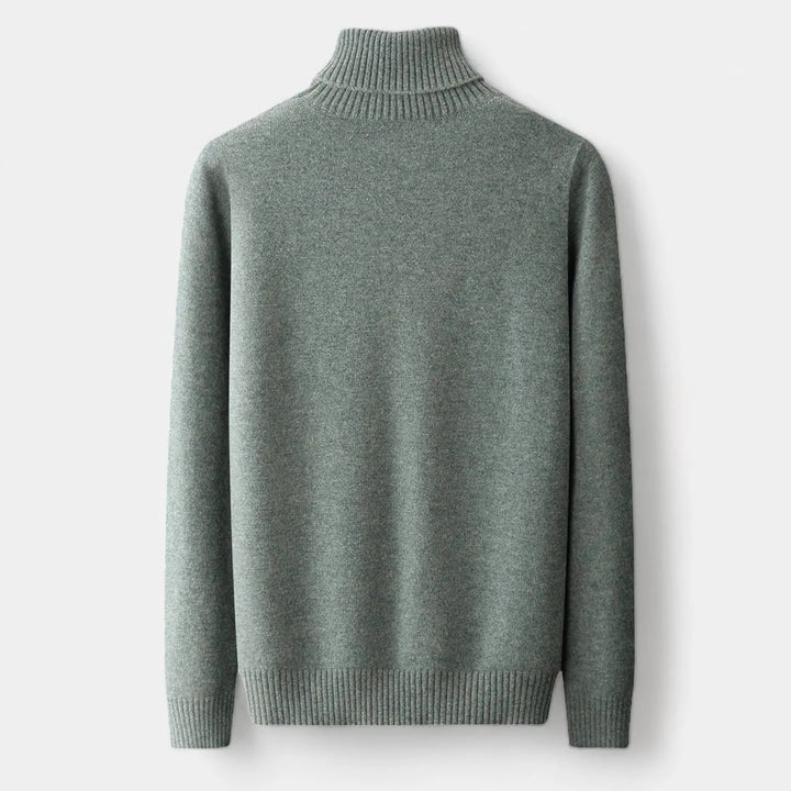 Men's Merino Wool Knit Sweater Roll-Neck Ribbed Long-Sleeve Pullover Winter