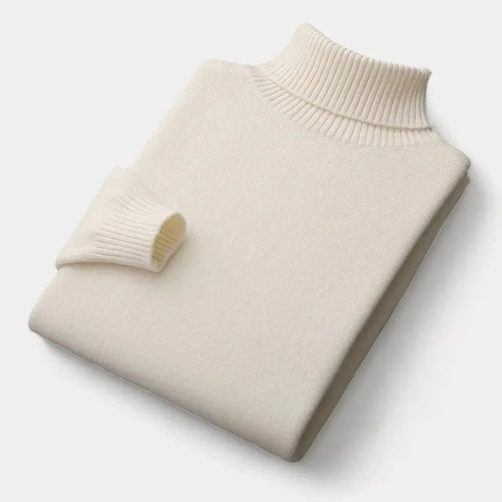 Men's Merino Wool Knit Sweater Roll-Neck Ribbed Long-Sleeve Pullover Winter