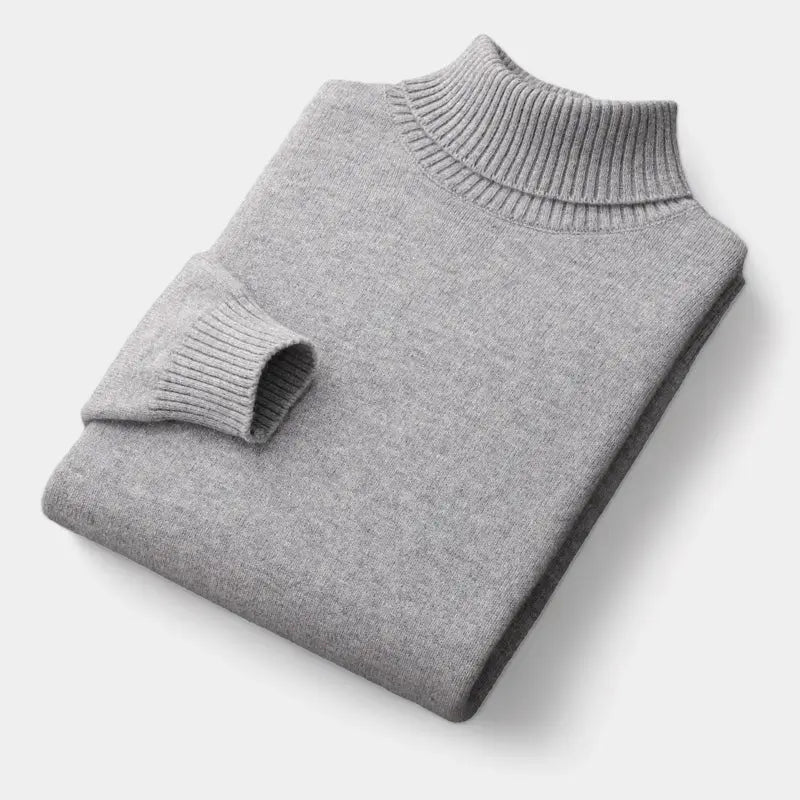 Men's Merino Wool Knit Sweater Roll-Neck Ribbed Long-Sleeve Pullover Winter