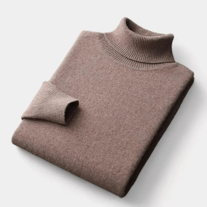 Men's Merino Wool Knit Sweater Roll-Neck Ribbed Long-Sleeve Pullover Winter