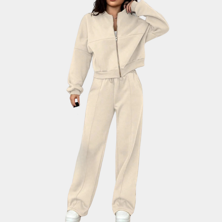 Women's Cropped Zip Sweatshirt Wide-Leg Trousers Two-Piece Lounge Set
