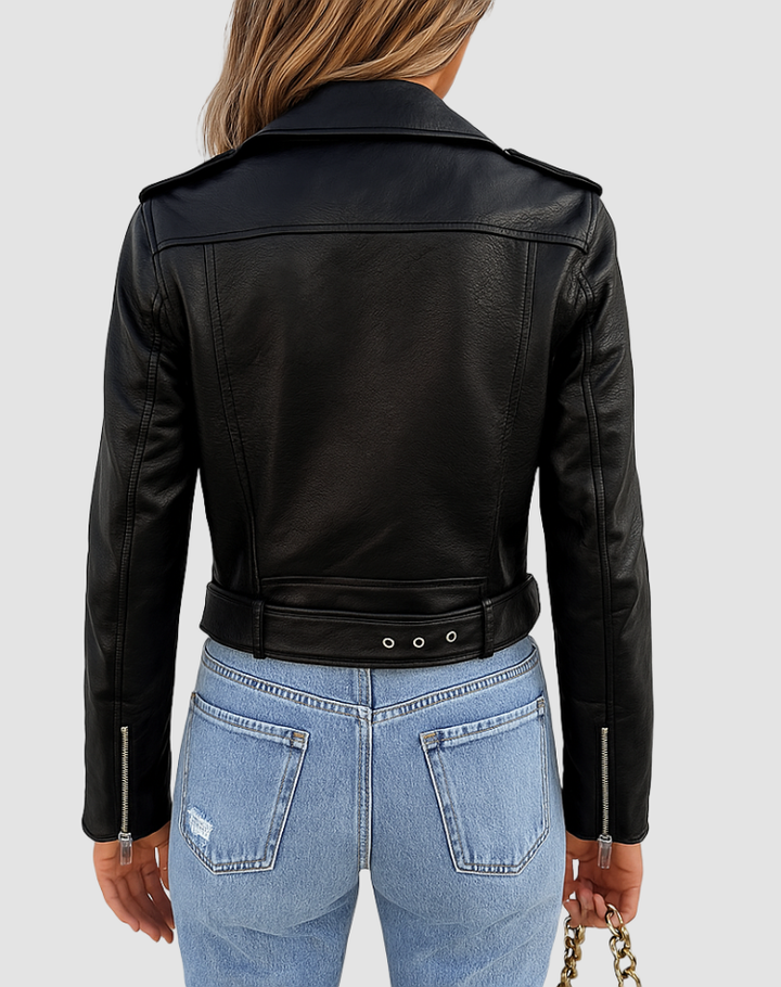 Women's Faux Leather Moto Biker Jacket Zip-Up Asymmetric Notch Lapel