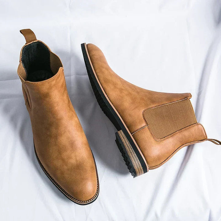 Men's Leather Chelsea Boots Elastic Gore Pointed-Toe Welt Ankle