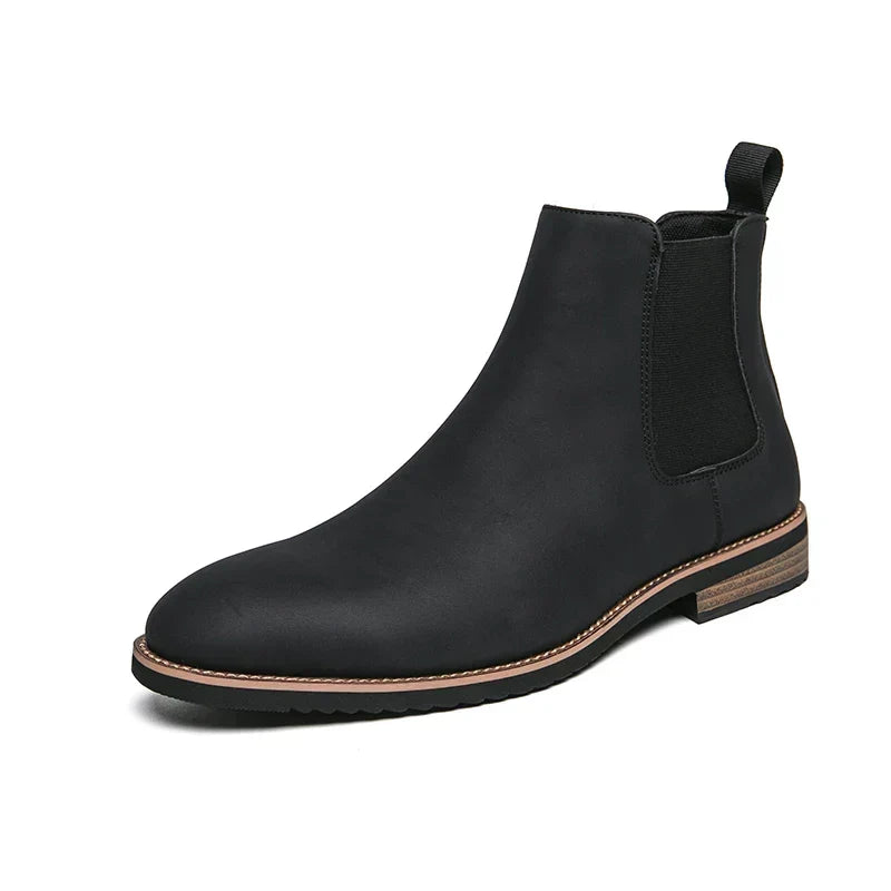 Men's Leather Chelsea Boots Elastic Gore Pointed-Toe Welt Ankle