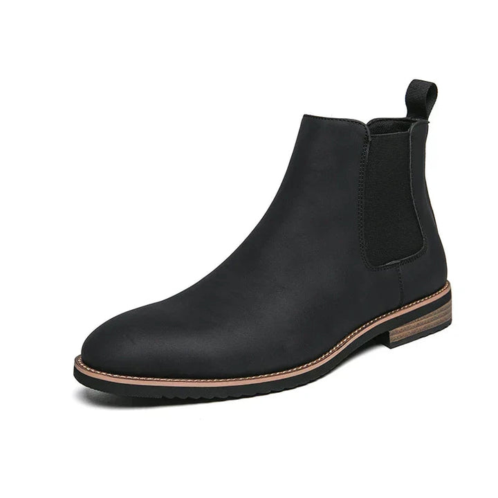 Men's Leather Chelsea Boots Elastic Gore Pointed-Toe Welt Ankle