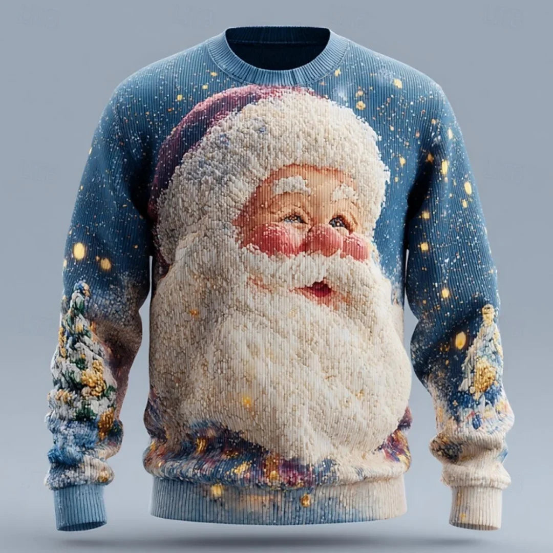 Men's Tacky Christmas Sweater Santa Face 3D Novelty Holiday