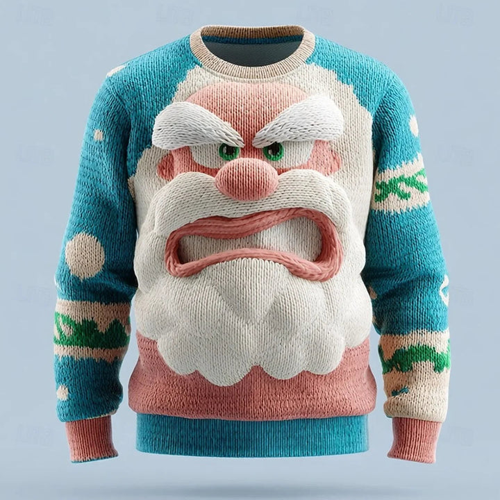 Men's Tacky Christmas Sweater Santa Face 3D Novelty Holiday