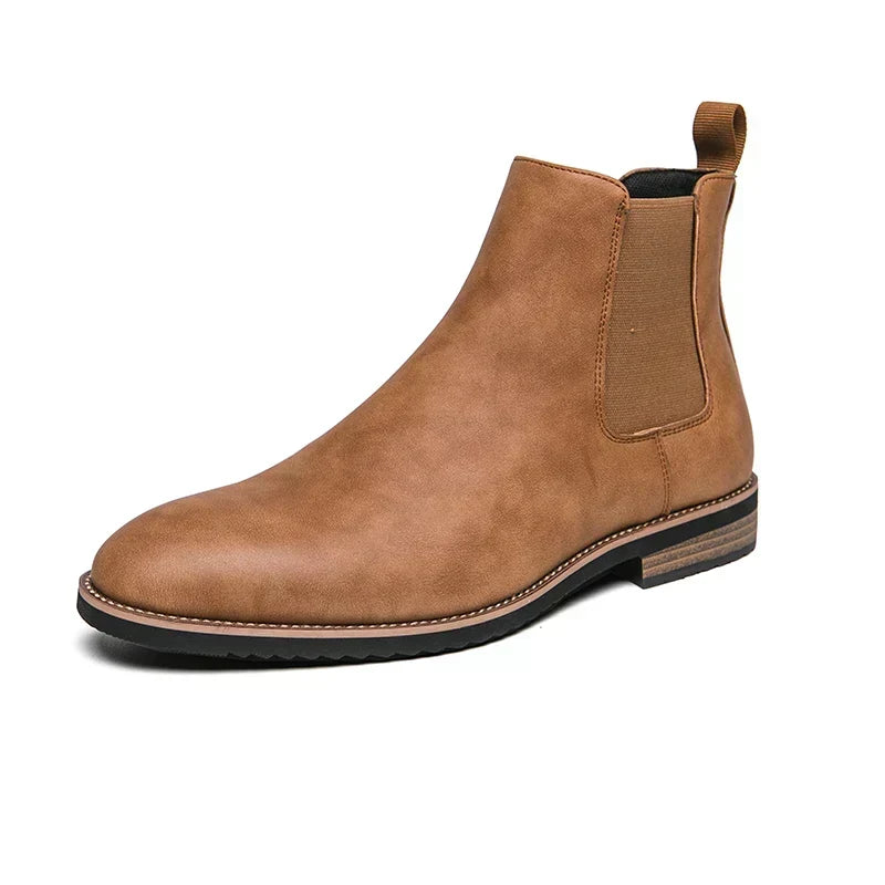 Men's Leather Chelsea Boots Elastic Gore Pointed-Toe Welt Ankle