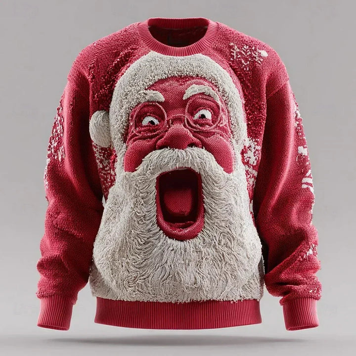 Men's Tacky Christmas Sweater Santa Face 3D Novelty Holiday