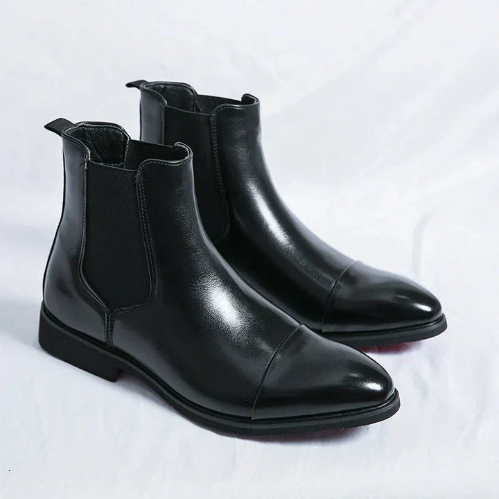 Men's Genuine Leather Chelsea Boots Cap-Toe Elastic Gore Ankle