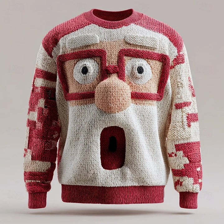 Men's Tacky Christmas Sweater Santa Face 3D Novelty Holiday