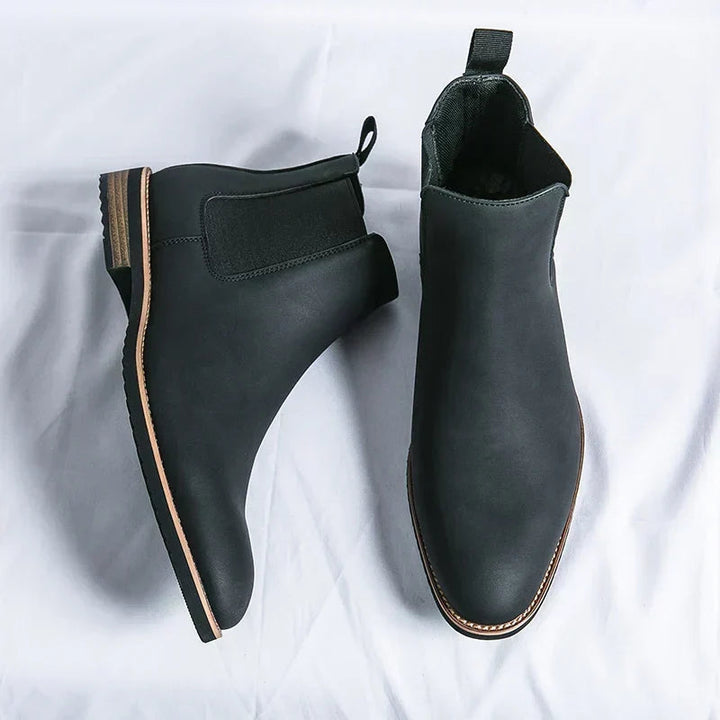 Men's Leather Chelsea Boots Elastic Gore Pointed-Toe Welt Ankle