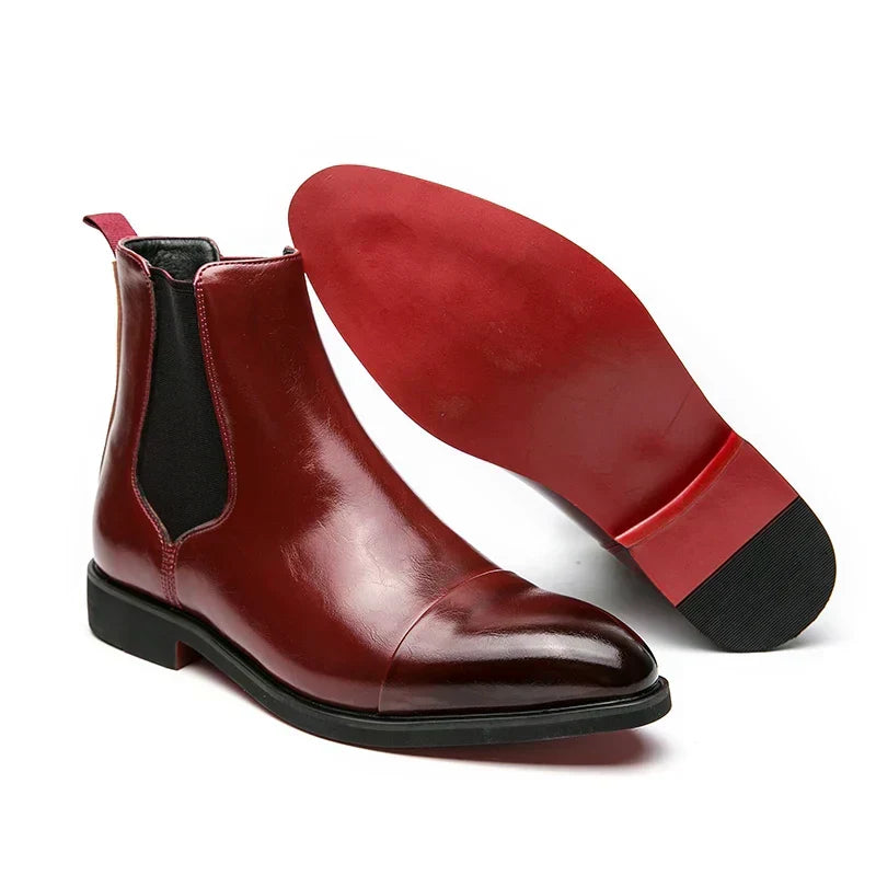 Men's Genuine Leather Chelsea Boots Cap-Toe Elastic Gore Ankle