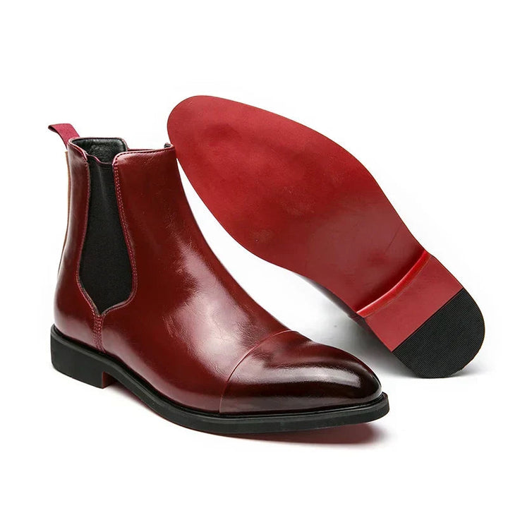 Men's Genuine Leather Chelsea Boots Cap-Toe Elastic Gore Ankle