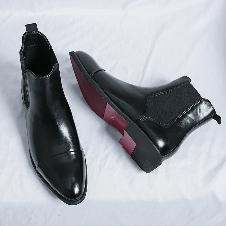 Men's Genuine Leather Chelsea Boots Cap-Toe Elastic Gore Ankle