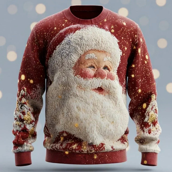 Men's Tacky Christmas Sweater Santa Face 3D Novelty Holiday