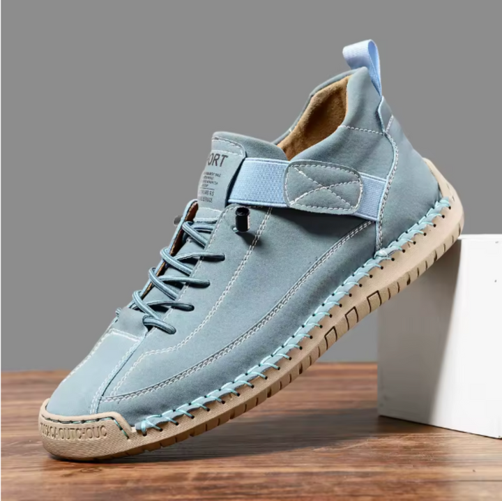 Women's Hand-Stitched Leather High-Top Sneakers Lace-Up Strap Cushioned Casual
