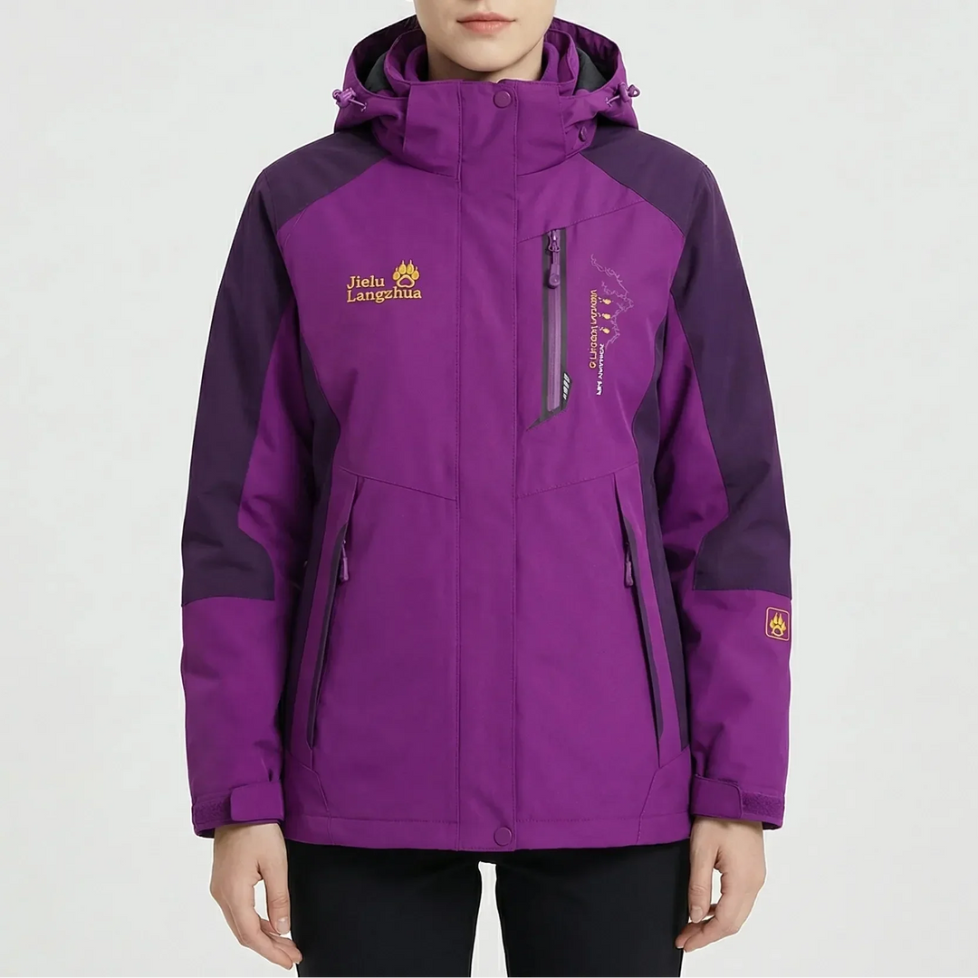 Women's 3-in-1 Ski Jacket Hooded Zip-Up Fleece-Lined Colorblock Insulated Winter Outdoor Warm