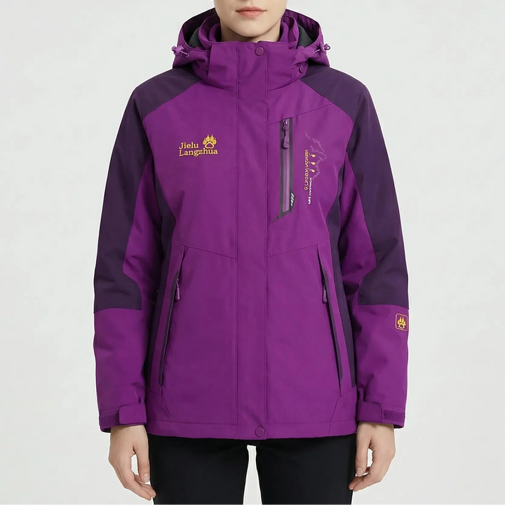 Women's 3-in-1 Ski Jacket Hooded Zip-Up Fleece-Lined Colorblock Insulated Winter Outdoor Warm