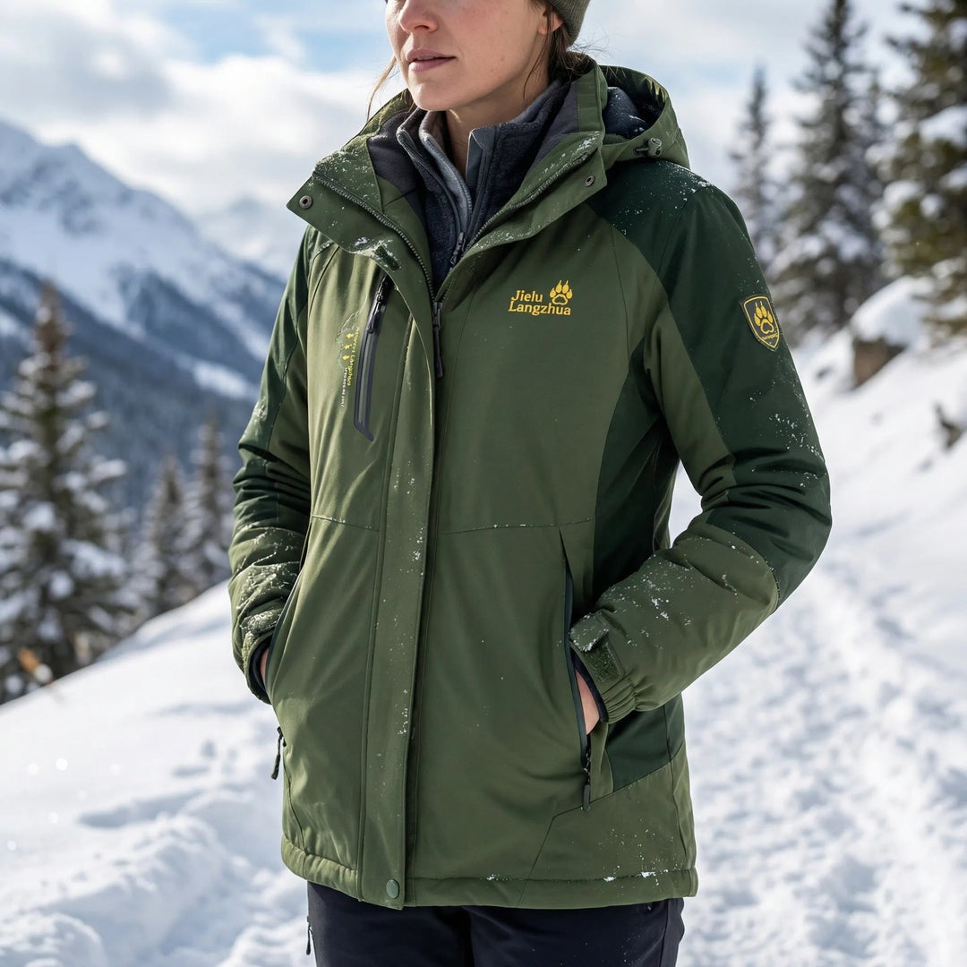 Women's 3-in-1 Ski Jacket Hooded Zip-Up Fleece-Lined Colorblock Insulated Winter Outdoor Warm