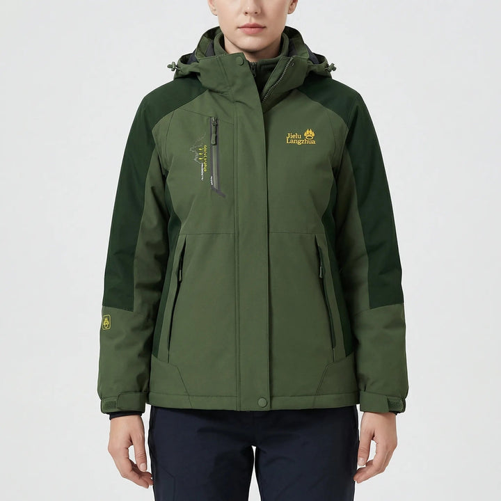 Women's 3-in-1 Ski Jacket Hooded Zip-Up Fleece-Lined Colorblock Insulated Winter Outdoor Warm