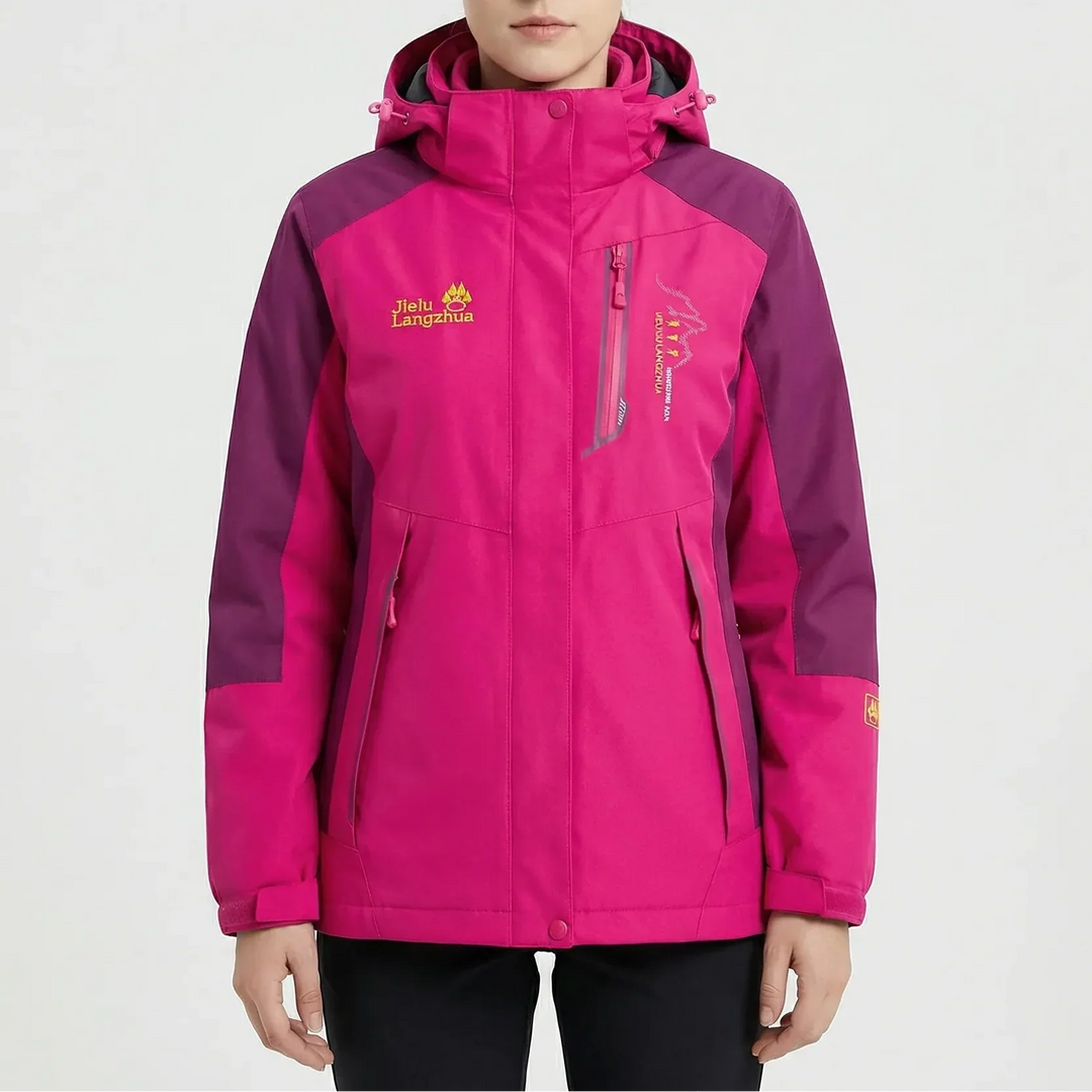 Women's 3-in-1 Ski Jacket Hooded Zip-Up Fleece-Lined Colorblock Insulated Winter Outdoor Warm