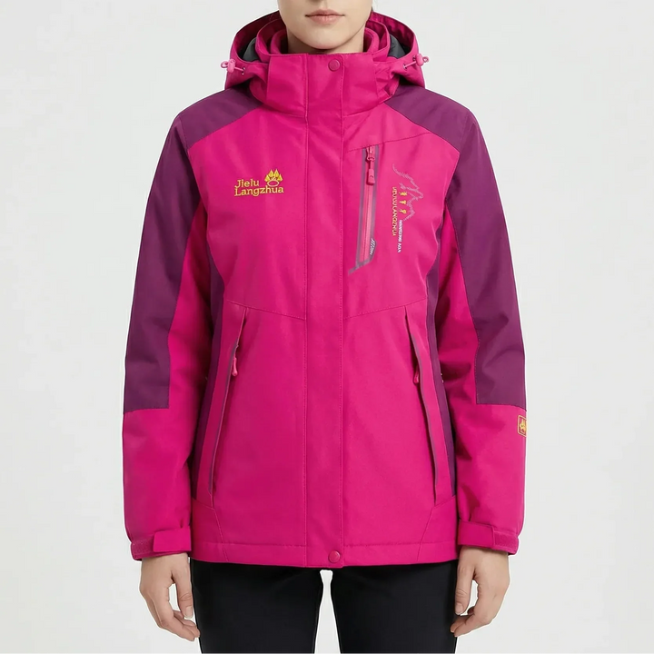 Women's 3-in-1 Ski Jacket Hooded Zip-Up Fleece-Lined Colorblock Insulated Winter Outdoor Warm