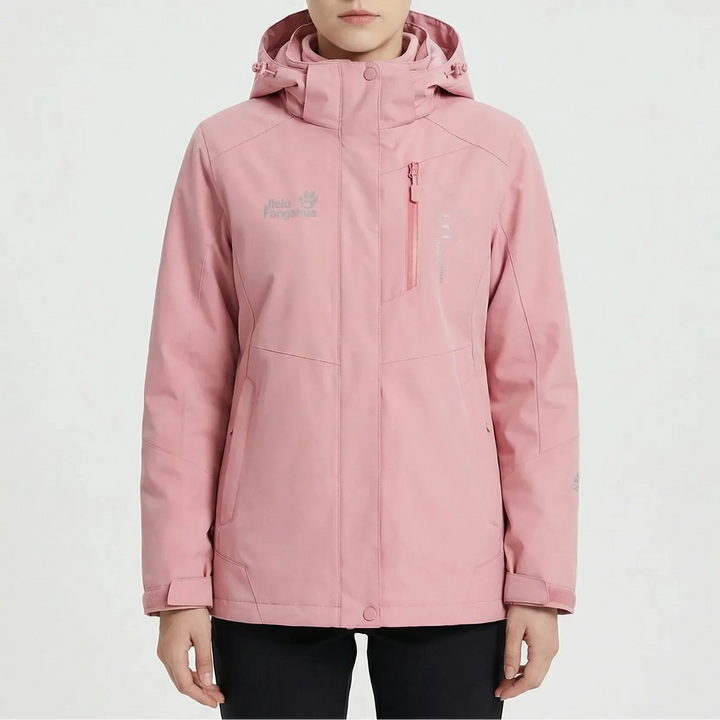Women's 3-in-1 Ski Jacket Hooded Zip-Up Fleece-Lined Colorblock Insulated Winter Outdoor Warm