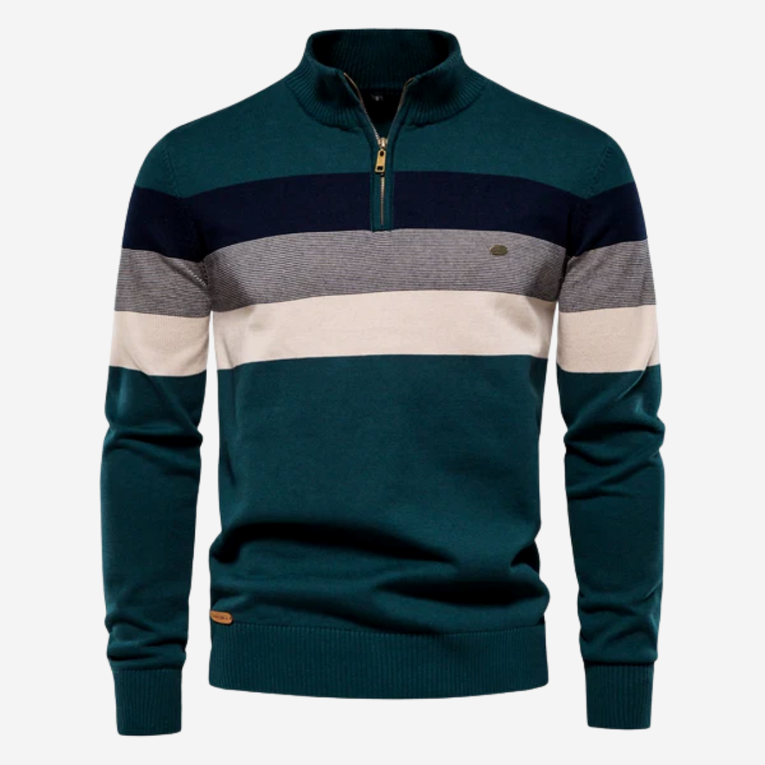 Men's Retro Colorblock Quarter-Zip Pullover Stand Collar Stripe Knit